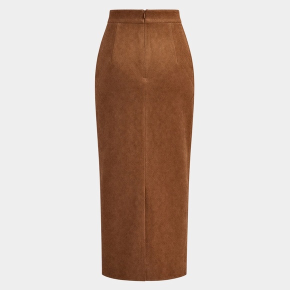 COMMENSE Draped Slit Suede Effect Midi Skirt - Picture 2 of 3